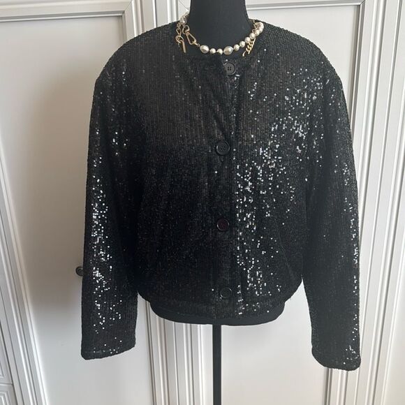 Steve Madden Black Sequin Bomber Jacket - Picture 2 of 7